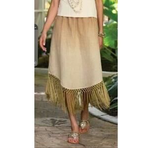 SOFT SURROUNDINGS Skirt Fiesta Birch Fringe Hem Bohemian Elastic Waist
